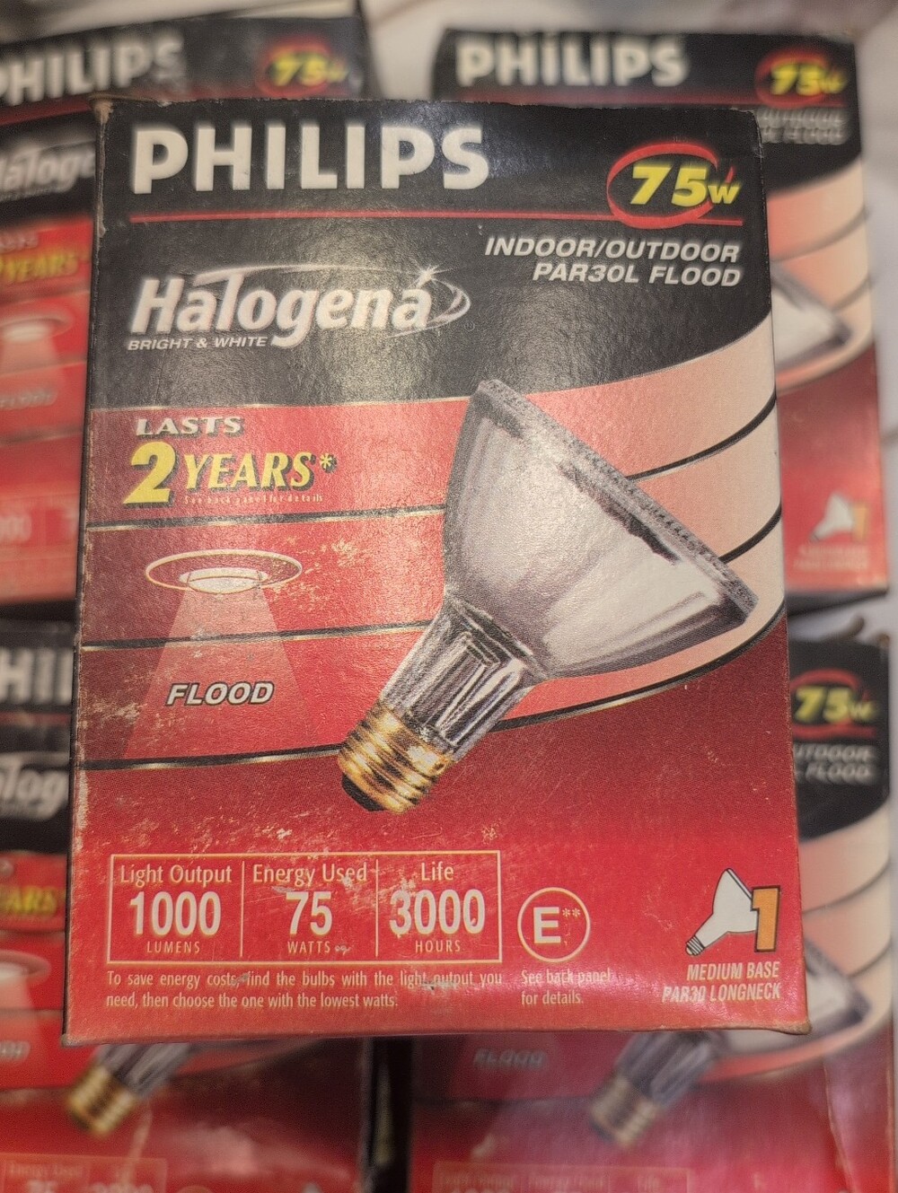 5 Philips Halogena 75W PAR30L Flood Bulbs Long Neck 13408 NOS